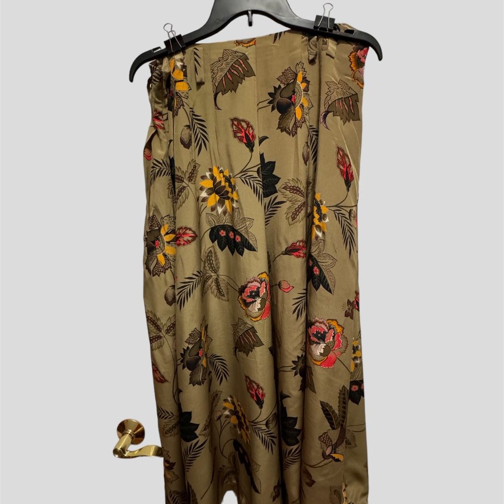 Linda Allard Ellen Tracy 100% silk size 16 made in Hong Kong green floral skirt